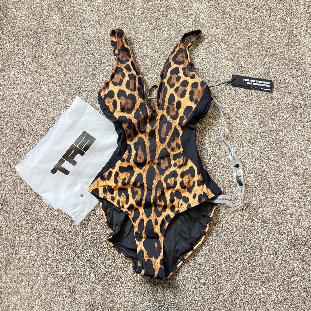 TA3 Plungey Triangle Contour Leopard Tummy Control Swimsuit NWT XXS Reg Cut $188